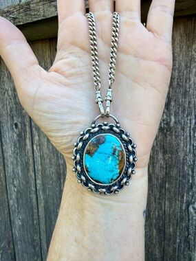 New Custom Turquoise Sterling Silver Pendant (Chain not included)